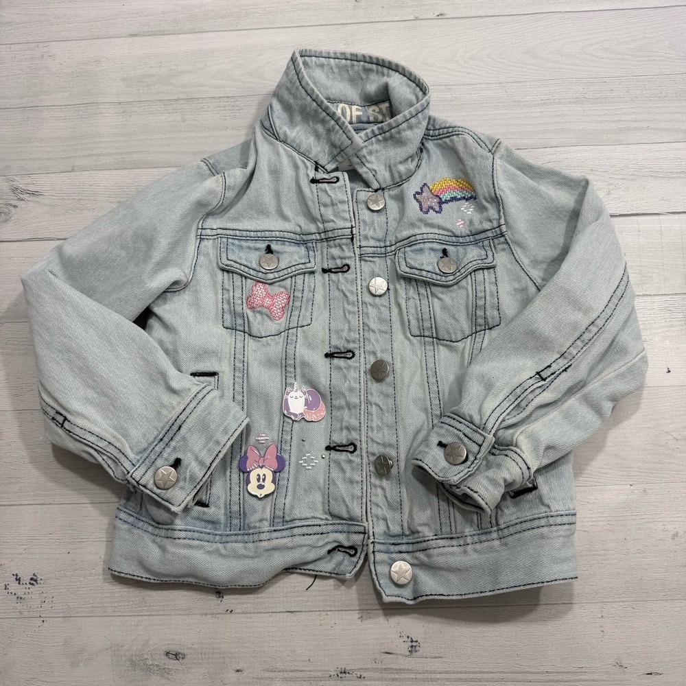 Disney Store girls Minnie Mouse denim jacket sequin Minnie pins size 5/6